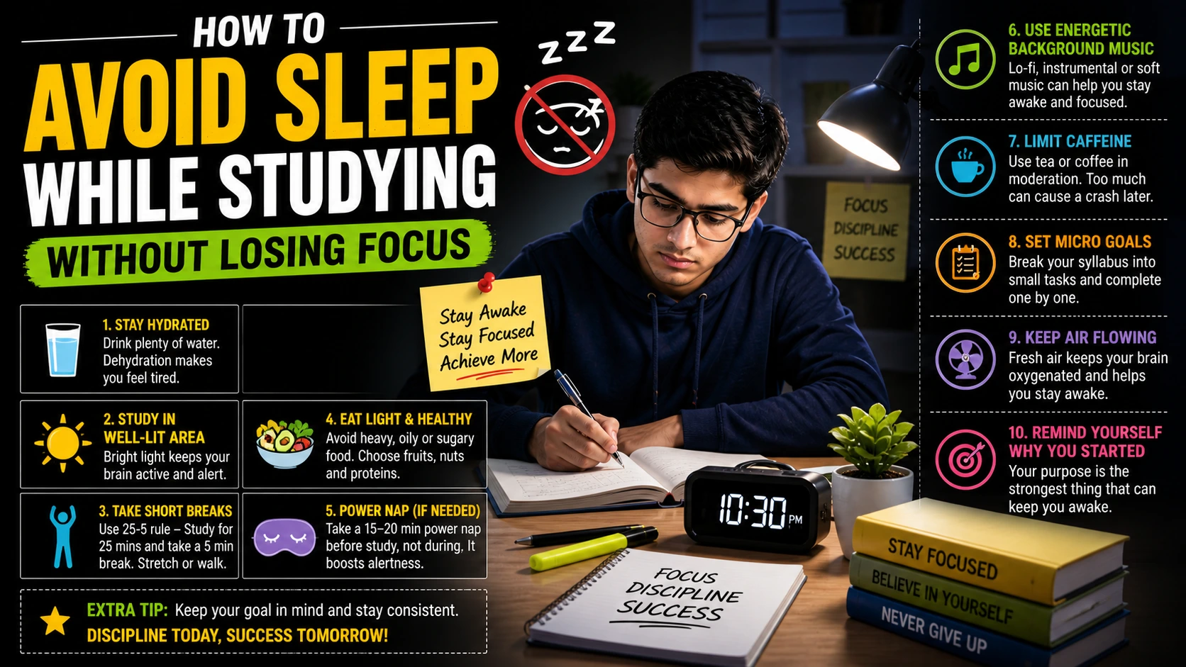how to avoid sleep while studying
